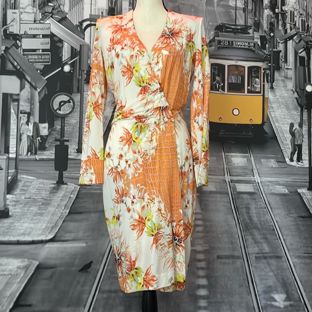 Just Cavalli  new with a tag Floral Wrap Dress - Orange and White